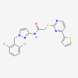 molecular formula C20H15ClFN5OS2 B4365552 N~1~-[1-(2-CHLORO-6-FLUOROBENZYL)-1H-PYRAZOL-3-YL]-2-{[4-(2-THIENYL)-2-PYRIMIDINYL]SULFANYL}ACETAMIDE 