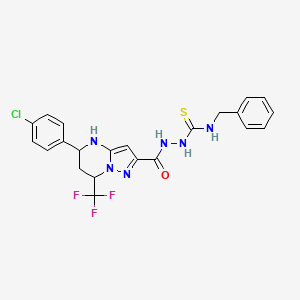 molecular formula C22H20ClF3N6OS B4365596 N~1~-BENZYL-2-{[5-(4-CHLOROPHENYL)-7-(TRIFLUOROMETHYL)-4,5,6,7-TETRAHYDROPYRAZOLO[1,5-A]PYRIMIDIN-2-YL]CARBONYL}-1-HYDRAZINECARBOTHIOAMIDE 