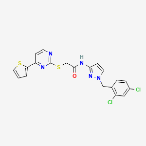 molecular formula C20H15Cl2N5OS2 B4365851 N~1~-[1-(2,4-DICHLOROBENZYL)-1H-PYRAZOL-3-YL]-2-{[4-(2-THIENYL)-2-PYRIMIDINYL]SULFANYL}ACETAMIDE 