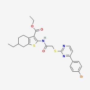 molecular formula C25H26BrN3O3S2 B4366011 ETHYL 2-[(2-{[4-(4-BROMOPHENYL)-2-PYRIMIDINYL]SULFANYL}ACETYL)AMINO]-6-ETHYL-4,5,6,7-TETRAHYDRO-1-BENZOTHIOPHENE-3-CARBOXYLATE 