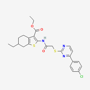 molecular formula C25H26ClN3O3S2 B4366053 ETHYL 2-[(2-{[4-(4-CHLOROPHENYL)-2-PYRIMIDINYL]SULFANYL}ACETYL)AMINO]-6-ETHYL-4,5,6,7-TETRAHYDRO-1-BENZOTHIOPHENE-3-CARBOXYLATE 
