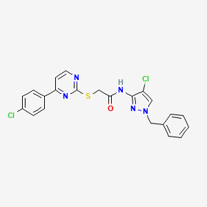 molecular formula C22H17Cl2N5OS B4366060 N~1~-(1-BENZYL-4-CHLORO-1H-PYRAZOL-3-YL)-2-{[4-(4-CHLOROPHENYL)-2-PYRIMIDINYL]SULFANYL}ACETAMIDE 