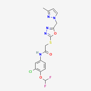 molecular formula C16H14ClF2N5O3S B4366103 N~1~-[3-CHLORO-4-(DIFLUOROMETHOXY)PHENYL]-2-({5-[(3-METHYL-1H-PYRAZOL-1-YL)METHYL]-1,3,4-OXADIAZOL-2-YL}SULFANYL)ACETAMIDE 