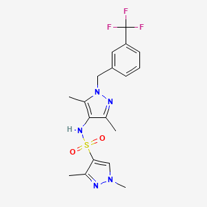 molecular formula C18H20F3N5O2S B4366196 N~4~-{3,5-DIMETHYL-1-[3-(TRIFLUOROMETHYL)BENZYL]-1H-PYRAZOL-4-YL}-1,3-DIMETHYL-1H-PYRAZOLE-4-SULFONAMIDE 