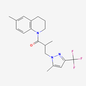 molecular formula C19H22F3N3O B4366523 2-METHYL-1-[6-METHYL-3,4-DIHYDRO-1(2H)-QUINOLINYL]-3-[5-METHYL-3-(TRIFLUOROMETHYL)-1H-PYRAZOL-1-YL]-1-PROPANONE 