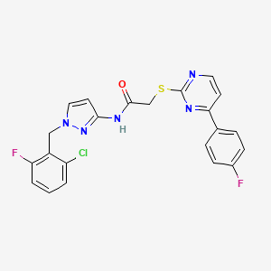 molecular formula C22H16ClF2N5OS B4366557 N~1~-[1-(2-CHLORO-6-FLUOROBENZYL)-1H-PYRAZOL-3-YL]-2-{[4-(4-FLUOROPHENYL)-2-PYRIMIDINYL]SULFANYL}ACETAMIDE 