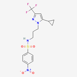 molecular formula C16H17F3N4O4S B4366610 N~1~-{3-[5-CYCLOPROPYL-3-(TRIFLUOROMETHYL)-1H-PYRAZOL-1-YL]PROPYL}-4-NITRO-1-BENZENESULFONAMIDE 