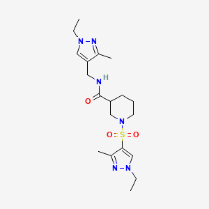 molecular formula C19H30N6O3S B4366738 N~3~-[(1-ETHYL-3-METHYL-1H-PYRAZOL-4-YL)METHYL]-1-[(1-ETHYL-3-METHYL-1H-PYRAZOL-4-YL)SULFONYL]-3-PIPERIDINECARBOXAMIDE 