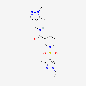 molecular formula C18H28N6O3S B4366745 N~3~-[(1,5-DIMETHYL-1H-PYRAZOL-4-YL)METHYL]-1-[(1-ETHYL-3-METHYL-1H-PYRAZOL-4-YL)SULFONYL]-3-PIPERIDINECARBOXAMIDE 