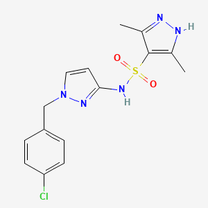 molecular formula C15H16ClN5O2S B4366887 N~4~-[1-(4-CHLOROBENZYL)-1H-PYRAZOL-3-YL]-3,5-DIMETHYL-1H-PYRAZOLE-4-SULFONAMIDE 