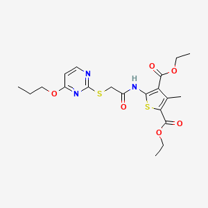 molecular formula C20H25N3O6S2 B4366957 DIETHYL 3-METHYL-5-({2-[(4-PROPOXY-2-PYRIMIDINYL)SULFANYL]ACETYL}AMINO)-2,4-THIOPHENEDICARBOXYLATE 