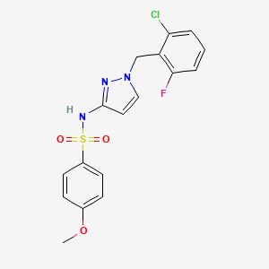molecular formula C17H15ClFN3O3S B4367118 N~1~-[1-(2-CHLORO-6-FLUOROBENZYL)-1H-PYRAZOL-3-YL]-4-METHOXY-1-BENZENESULFONAMIDE 
