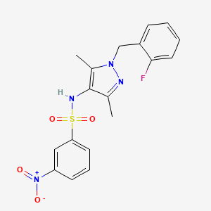 molecular formula C18H17FN4O4S B4367188 N~1~-[1-(2-FLUOROBENZYL)-3,5-DIMETHYL-1H-PYRAZOL-4-YL]-3-NITRO-1-BENZENESULFONAMIDE 