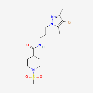 molecular formula C15H25BrN4O3S B4367299 N~4~-[3-(4-BROMO-3,5-DIMETHYL-1H-PYRAZOL-1-YL)PROPYL]-1-(METHYLSULFONYL)-4-PIPERIDINECARBOXAMIDE 