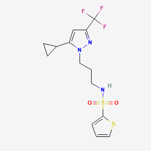 molecular formula C14H16F3N3O2S2 B4367353 N~2~-{3-[5-CYCLOPROPYL-3-(TRIFLUOROMETHYL)-1H-PYRAZOL-1-YL]PROPYL}-2-THIOPHENESULFONAMIDE 
