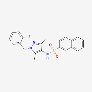 molecular formula C22H20FN3O2S B4367417 N~2~-[1-(2-FLUOROBENZYL)-3,5-DIMETHYL-1H-PYRAZOL-4-YL]-2-NAPHTHALENESULFONAMIDE 