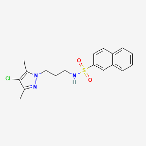 molecular formula C18H20ClN3O2S B4367425 N~2~-[3-(4-CHLORO-3,5-DIMETHYL-1H-PYRAZOL-1-YL)PROPYL]-2-NAPHTHALENESULFONAMIDE 