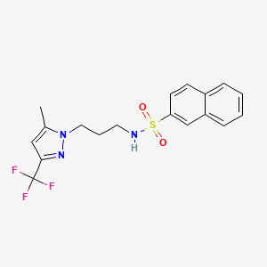 molecular formula C18H18F3N3O2S B4367430 N~2~-{3-[5-METHYL-3-(TRIFLUOROMETHYL)-1H-PYRAZOL-1-YL]PROPYL}-2-NAPHTHALENESULFONAMIDE 