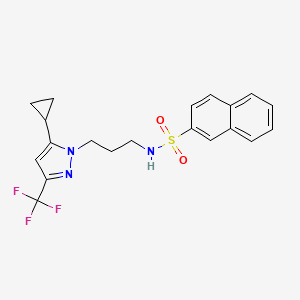 molecular formula C20H20F3N3O2S B4367433 N~2~-{3-[5-CYCLOPROPYL-3-(TRIFLUOROMETHYL)-1H-PYRAZOL-1-YL]PROPYL}-2-NAPHTHALENESULFONAMIDE 