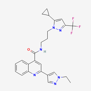 molecular formula C25H25F3N6O B4367527 N~4~-{3-[5-CYCLOPROPYL-3-(TRIFLUOROMETHYL)-1H-PYRAZOL-1-YL]PROPYL}-2-(1-ETHYL-1H-PYRAZOL-4-YL)-4-QUINOLINECARBOXAMIDE 