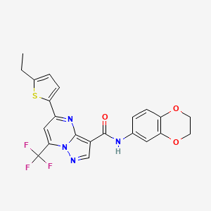 molecular formula C22H17F3N4O3S B4367558 N~3~-(2,3-DIHYDRO-1,4-BENZODIOXIN-6-YL)-5-(5-ETHYL-2-THIENYL)-7-(TRIFLUOROMETHYL)PYRAZOLO[1,5-A]PYRIMIDINE-3-CARBOXAMIDE 