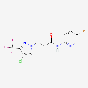 molecular formula C13H11BrClF3N4O B4367867 N~1~-(5-BROMO-2-PYRIDYL)-3-[4-CHLORO-5-METHYL-3-(TRIFLUOROMETHYL)-1H-PYRAZOL-1-YL]PROPANAMIDE 