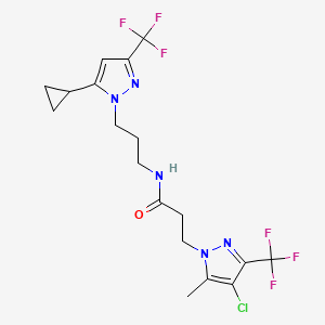 molecular formula C18H20ClF6N5O B4367885 3-[4-CHLORO-5-METHYL-3-(TRIFLUOROMETHYL)-1H-PYRAZOL-1-YL]-N~1~-{3-[5-CYCLOPROPYL-3-(TRIFLUOROMETHYL)-1H-PYRAZOL-1-YL]PROPYL}PROPANAMIDE 
