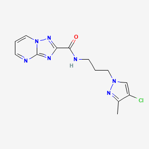 molecular formula C13H14ClN7O B4367986 N~2~-[3-(4-CHLORO-3-METHYL-1H-PYRAZOL-1-YL)PROPYL][1,2,4]TRIAZOLO[1,5-A]PYRIMIDINE-2-CARBOXAMIDE 