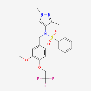 molecular formula C21H22F3N3O4S B4368111 N~1~-(1,3-DIMETHYL-1H-PYRAZOL-4-YL)-N~1~-[3-METHOXY-4-(2,2,2-TRIFLUOROETHOXY)BENZYL]-1-BENZENESULFONAMIDE 