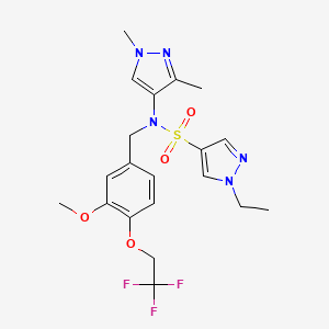 molecular formula C20H24F3N5O4S B4368263 N~4~-(1,3-DIMETHYL-1H-PYRAZOL-4-YL)-1-ETHYL-N~4~-[3-METHOXY-4-(2,2,2-TRIFLUOROETHOXY)BENZYL]-1H-PYRAZOLE-4-SULFONAMIDE 