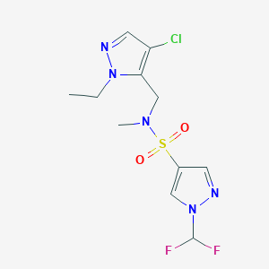 molecular formula C11H14ClF2N5O2S B4368268 N~4~-[(4-CHLORO-1-ETHYL-1H-PYRAZOL-5-YL)METHYL]-1-(DIFLUOROMETHYL)-N~4~-METHYL-1H-PYRAZOLE-4-SULFONAMIDE 