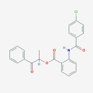 B436906 1-Methyl-2-oxo-2-phenylethyl 2-[(4-chlorobenzoyl)amino]benzoate CAS No. 518992-02-4