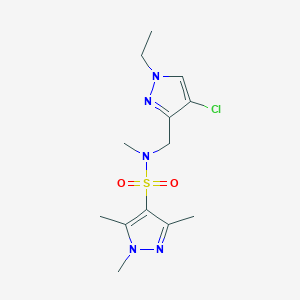 molecular formula C13H20ClN5O2S B4369665 N~4~-[(4-CHLORO-1-ETHYL-1H-PYRAZOL-3-YL)METHYL]-N~4~,1,3,5-TETRAMETHYL-1H-PYRAZOLE-4-SULFONAMIDE 