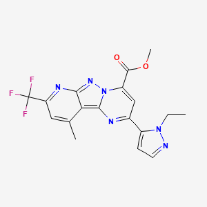 molecular formula C18H15F3N6O2 B4369844 methyl 4-(2-ethylpyrazol-3-yl)-13-methyl-11-(trifluoromethyl)-3,7,8,10-tetrazatricyclo[7.4.0.02,7]trideca-1,3,5,8,10,12-hexaene-6-carboxylate 