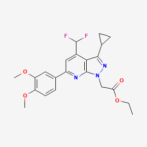 molecular formula C22H23F2N3O4 B4369865 ETHYL 2-[3-CYCLOPROPYL-4-(DIFLUOROMETHYL)-6-(3,4-DIMETHOXYPHENYL)-1H-PYRAZOLO[3,4-B]PYRIDIN-1-YL]ACETATE 