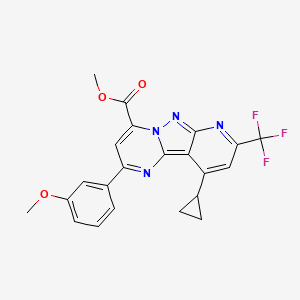 molecular formula C22H17F3N4O3 B4369966 methyl 13-cyclopropyl-4-(3-methoxyphenyl)-11-(trifluoromethyl)-3,7,8,10-tetrazatricyclo[7.4.0.02,7]trideca-1,3,5,8,10,12-hexaene-6-carboxylate 
