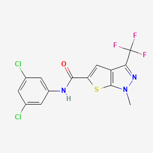 molecular formula C14H8Cl2F3N3OS B4370827 N~5~-(3,5-DICHLOROPHENYL)-1-METHYL-3-(TRIFLUOROMETHYL)-1H-THIENO[2,3-C]PYRAZOLE-5-CARBOXAMIDE 