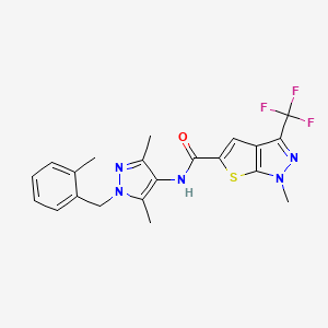 molecular formula C21H20F3N5OS B4370834 N~5~-[3,5-DIMETHYL-1-(2-METHYLBENZYL)-1H-PYRAZOL-4-YL]-1-METHYL-3-(TRIFLUOROMETHYL)-1H-THIENO[2,3-C]PYRAZOLE-5-CARBOXAMIDE 