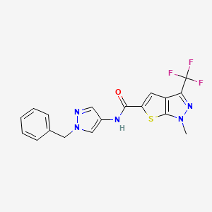 molecular formula C18H14F3N5OS B4370843 N~5~-(1-BENZYL-1H-PYRAZOL-4-YL)-1-METHYL-3-(TRIFLUOROMETHYL)-1H-THIENO[2,3-C]PYRAZOLE-5-CARBOXAMIDE 