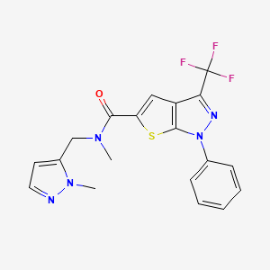 molecular formula C19H16F3N5OS B4371013 N~5~-METHYL-N~5~-[(1-METHYL-1H-PYRAZOL-5-YL)METHYL]-1-PHENYL-3-(TRIFLUOROMETHYL)-1H-THIENO[2,3-C]PYRAZOLE-5-CARBOXAMIDE 