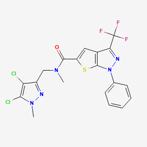 molecular formula C19H14Cl2F3N5OS B4371024 N~5~-[(4,5-DICHLORO-1-METHYL-1H-PYRAZOL-3-YL)METHYL]-N~5~-METHYL-1-PHENYL-3-(TRIFLUOROMETHYL)-1H-THIENO[2,3-C]PYRAZOLE-5-CARBOXAMIDE 