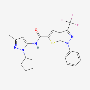 molecular formula C22H20F3N5OS B4371037 N~5~-(1-CYCLOPENTYL-3-METHYL-1H-PYRAZOL-5-YL)-1-PHENYL-3-(TRIFLUOROMETHYL)-1H-THIENO[2,3-C]PYRAZOLE-5-CARBOXAMIDE 