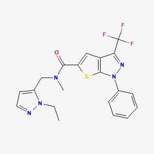 molecular formula C20H18F3N5OS B4371038 N~5~-[(1-ETHYL-1H-PYRAZOL-5-YL)METHYL]-N~5~-METHYL-1-PHENYL-3-(TRIFLUOROMETHYL)-1H-THIENO[2,3-C]PYRAZOLE-5-CARBOXAMIDE 