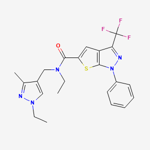 molecular formula C22H22F3N5OS B4371046 N~5~-ETHYL-N~5~-[(1-ETHYL-3-METHYL-1H-PYRAZOL-4-YL)METHYL]-1-PHENYL-3-(TRIFLUOROMETHYL)-1H-THIENO[2,3-C]PYRAZOLE-5-CARBOXAMIDE 