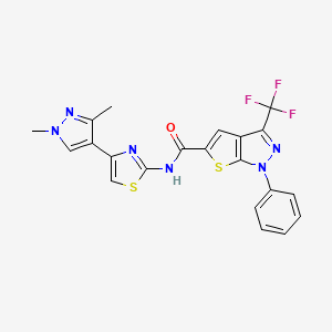 molecular formula C21H15F3N6OS2 B4371061 N-[4-(1,3-dimethylpyrazol-4-yl)-1,3-thiazol-2-yl]-1-phenyl-3-(trifluoromethyl)thieno[2,3-c]pyrazole-5-carboxamide 