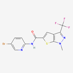 molecular formula C13H8BrF3N4OS B4371256 N~5~-(5-BROMO-2-PYRIDYL)-1-METHYL-3-(TRIFLUOROMETHYL)-1H-THIENO[2,3-C]PYRAZOLE-5-CARBOXAMIDE 