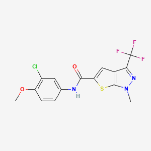 molecular formula C15H11ClF3N3O2S B4371270 N~5~-(3-CHLORO-4-METHOXYPHENYL)-1-METHYL-3-(TRIFLUOROMETHYL)-1H-THIENO[2,3-C]PYRAZOLE-5-CARBOXAMIDE 
