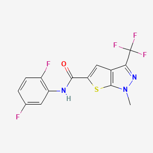 molecular formula C14H8F5N3OS B4371282 N~5~-(2,5-DIFLUOROPHENYL)-1-METHYL-3-(TRIFLUOROMETHYL)-1H-THIENO[2,3-C]PYRAZOLE-5-CARBOXAMIDE 