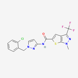 molecular formula C18H13ClF3N5OS B4371316 N~5~-[1-(2-CHLOROBENZYL)-1H-PYRAZOL-3-YL]-1-METHYL-3-(TRIFLUOROMETHYL)-1H-THIENO[2,3-C]PYRAZOLE-5-CARBOXAMIDE 