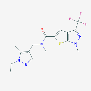 molecular formula C16H18F3N5OS B4371355 N~5~-[(1-ETHYL-5-METHYL-1H-PYRAZOL-4-YL)METHYL]-N~5~,1-DIMETHYL-3-(TRIFLUOROMETHYL)-1H-THIENO[2,3-C]PYRAZOLE-5-CARBOXAMIDE 